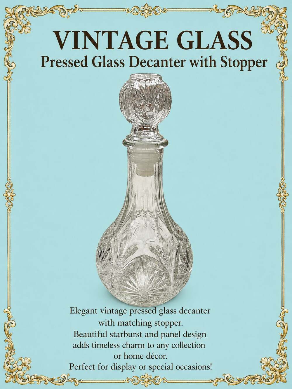 Anchor Hocking Medallion Clear Pressed Glass Decanter with Stopper